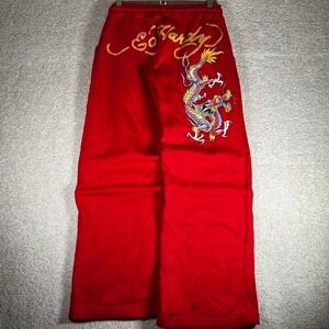 Men's Ed Hardy red dragon baggy wide leg sweatpants